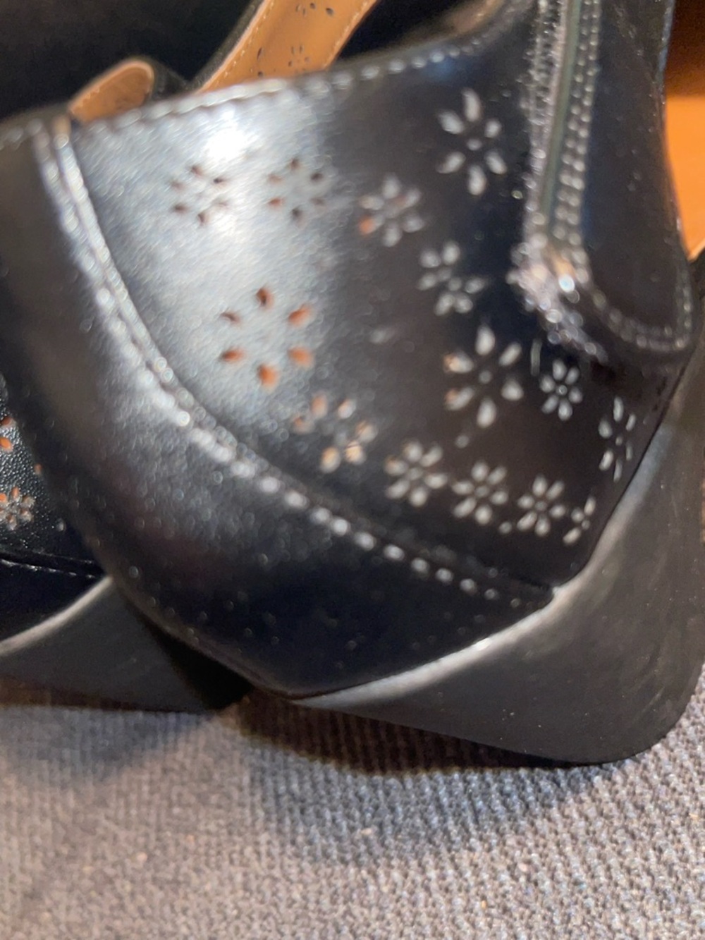 Easy Spirit Classic Black Mary Jane Heels with Perforated Floral Design/Velcro - Picture 5 of 11